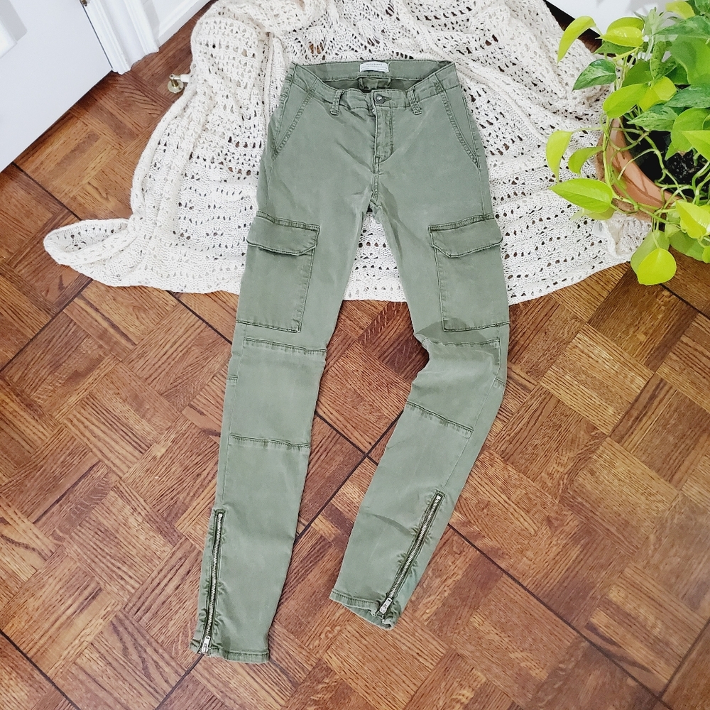 ZARA Premium Collection Stretchy Olive Cargo Denim Pants